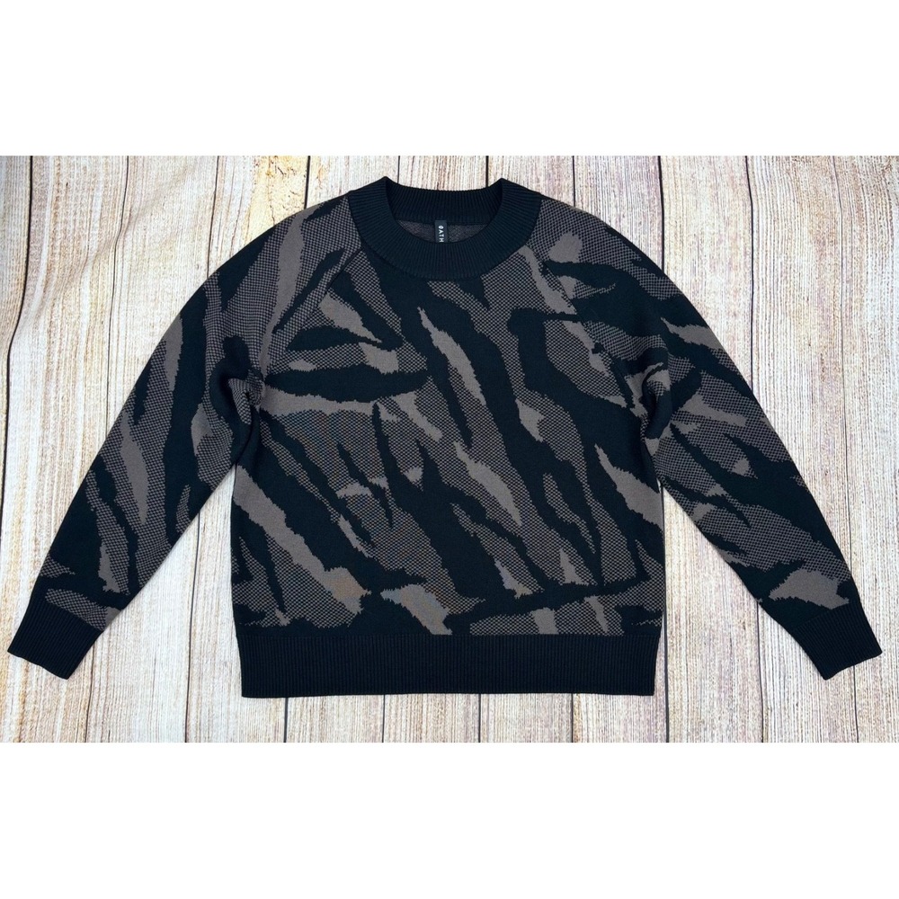 Athleta Mock Neck Sweater Size‎ Medium Black Gray Merino Wool Blend Jacquard - Picture 3 of 9